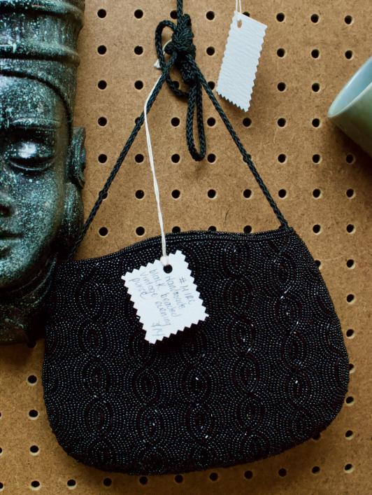 Hand made black beaded vintage evening purse