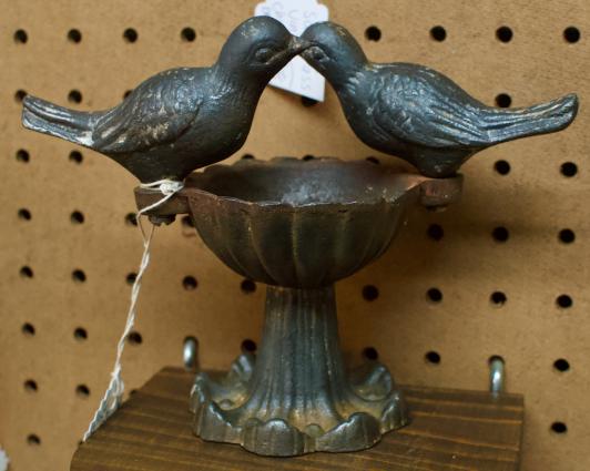 Vintage solid cast iron garden bird feeder