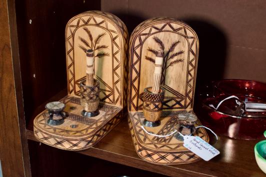 Hand carved wood bookends