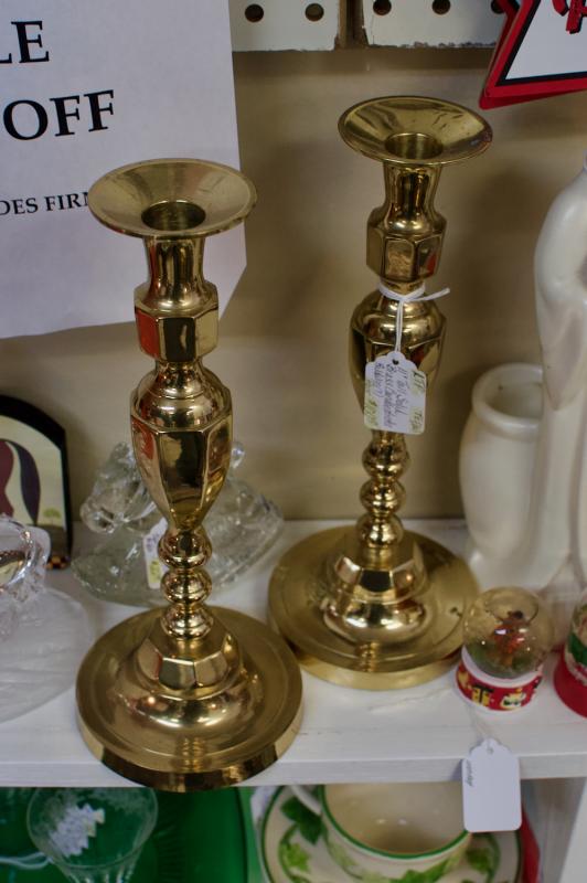 11” tall solid brass candlesticks pair