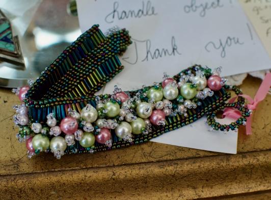 Hand-made bead & pearl bracelet.