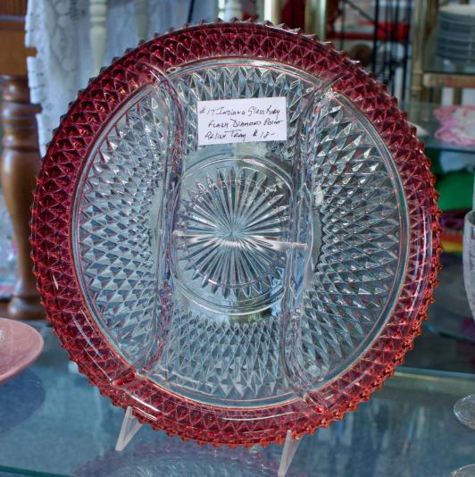 Indiana glass ruby flash diamond point relish tray