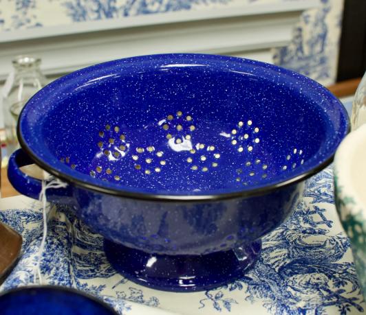 Perfect blue speckled enamel colander