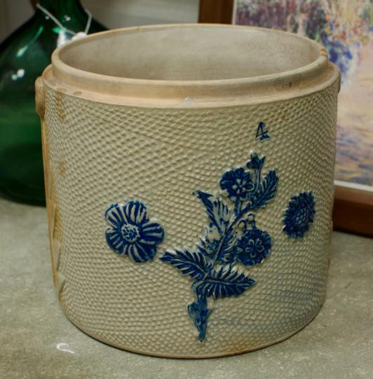 Antique crock w/ blue