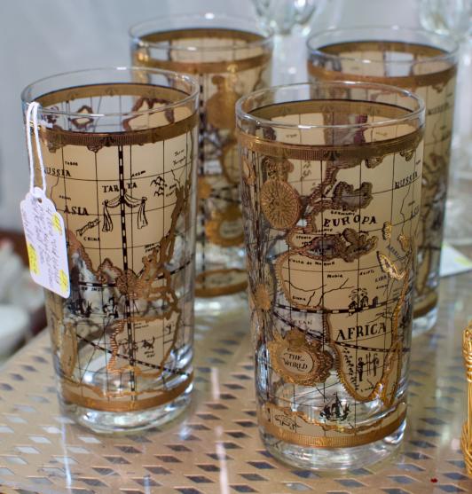 4 Cera “Old World Map” high ball glasses set of 4