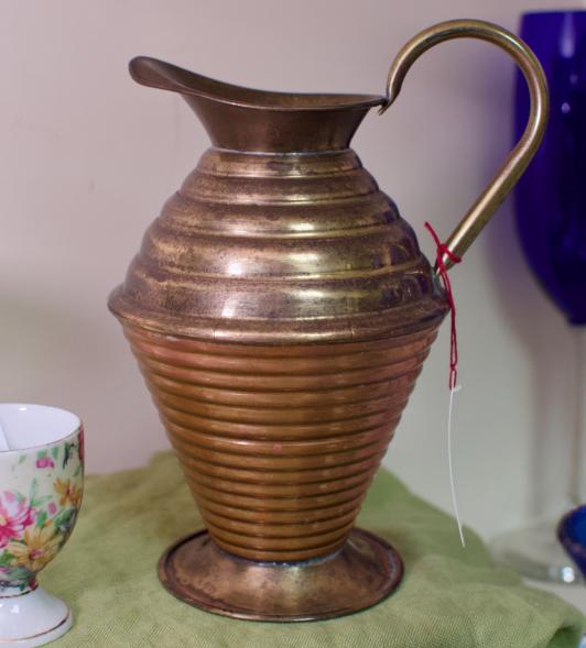 Antique English copper & brass beehive pitcher