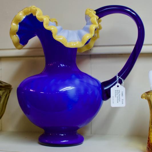 Vintage Fenton blue / yellow pitcher