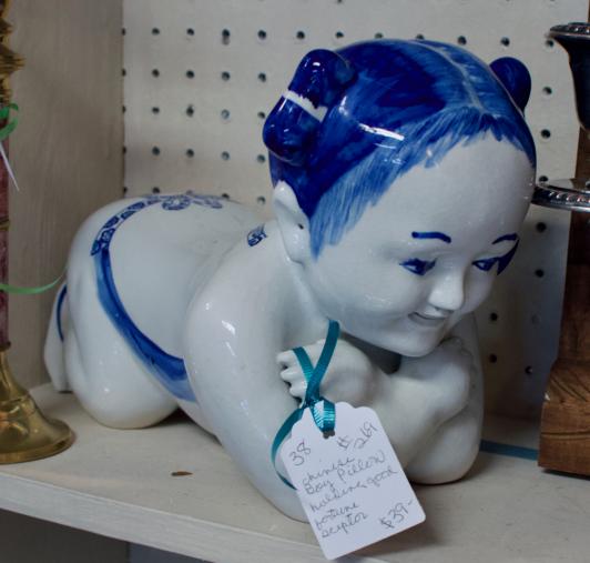 Chinese boy pillow holding good fortune sceptre