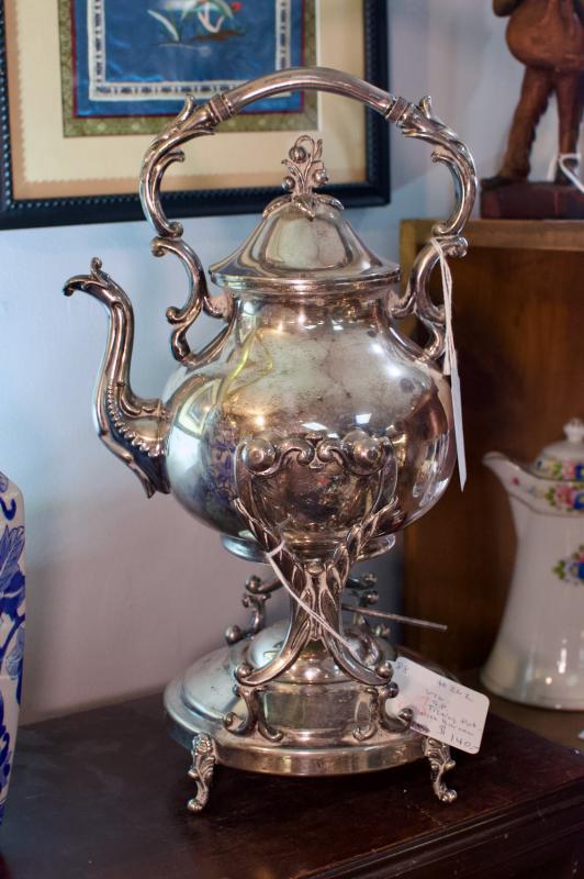 Vintage silverplate tilting pot w/ burner