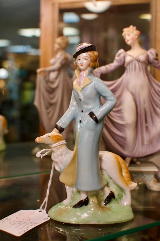 Antique figurine woman w/ borzoi dog