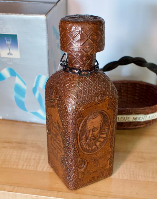 Brown leather liquor decanter