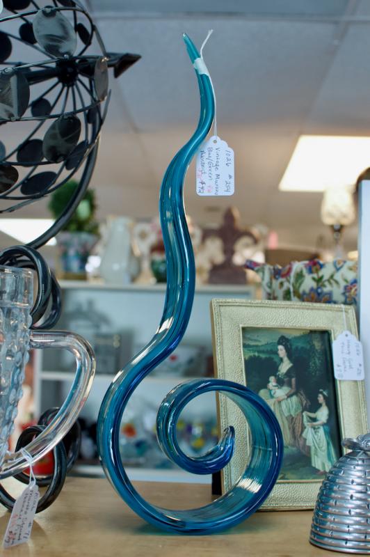 Vintage Murano blue / green abstract glass sculpture