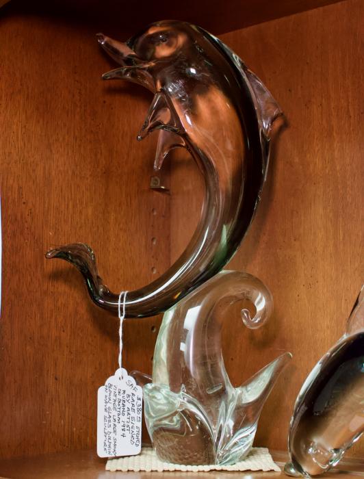 Rare Murano glass dolphin on wave sculpture
