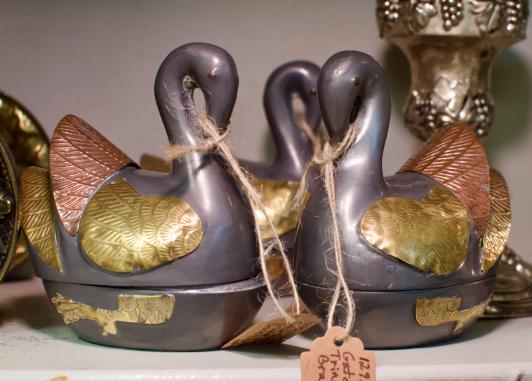 Gatco swan trinket box - brass & pewter