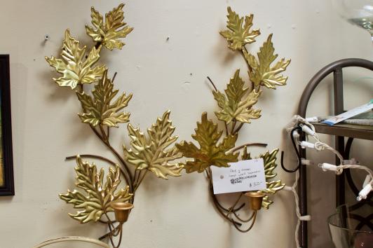 Pair of metal leaf wall sconces