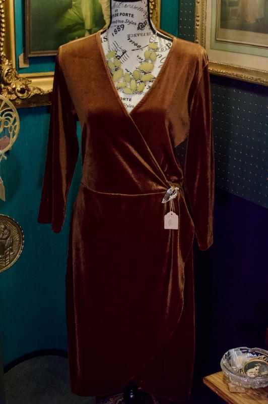 70s style burnt orange velvet dress