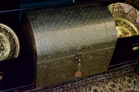 Large wooden engraved floral chest