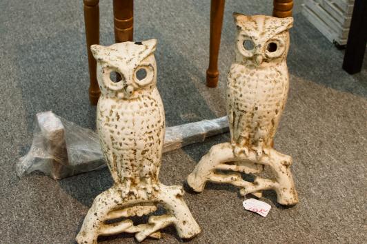 Cast iron owl andirons