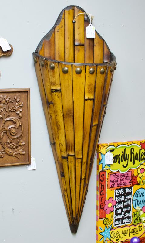 Vintage bamboo wall pocket planter