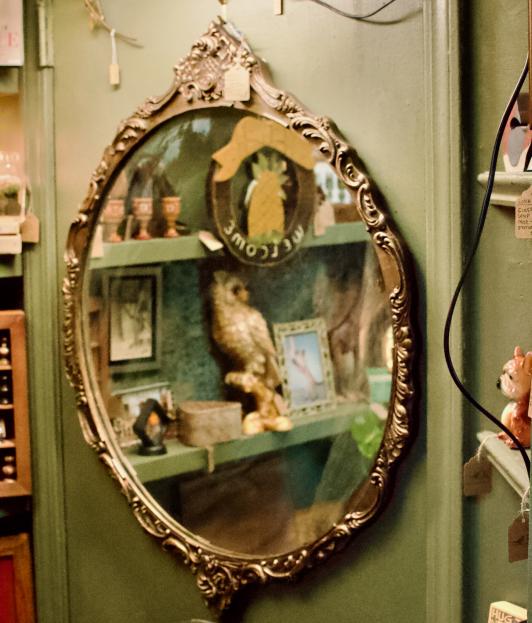 Antique Victorian round mirror - wood & gesso