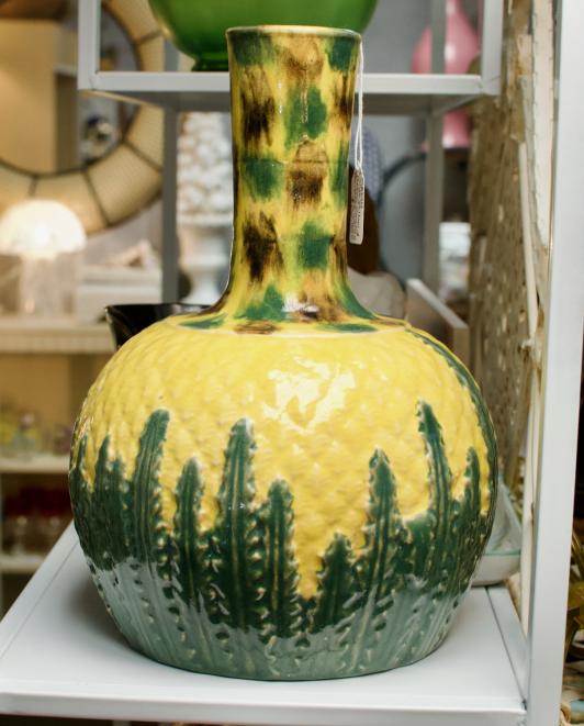 Large yellow & green cactus bulbous vase
