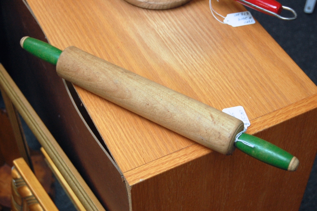 Vintage Wooden Green Handles Rolling Pin