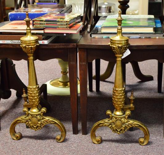 19th century French fireplace brass andirons