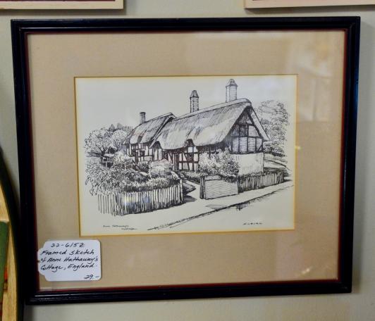 Framed sketch of Anne Hathaway’s cottage, England